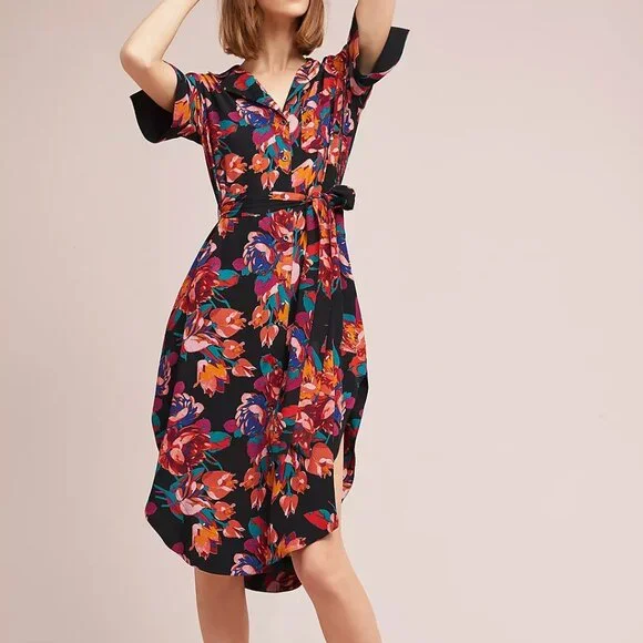 Anthropologie Maeve Floral Buttondown Shirt-Dress - Size Large - Picture 1 of 8